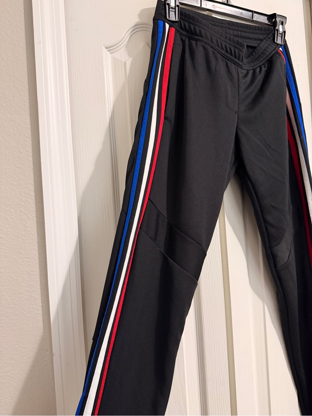 adidas Black Track Pants with Blue, White & Red Side Stripes